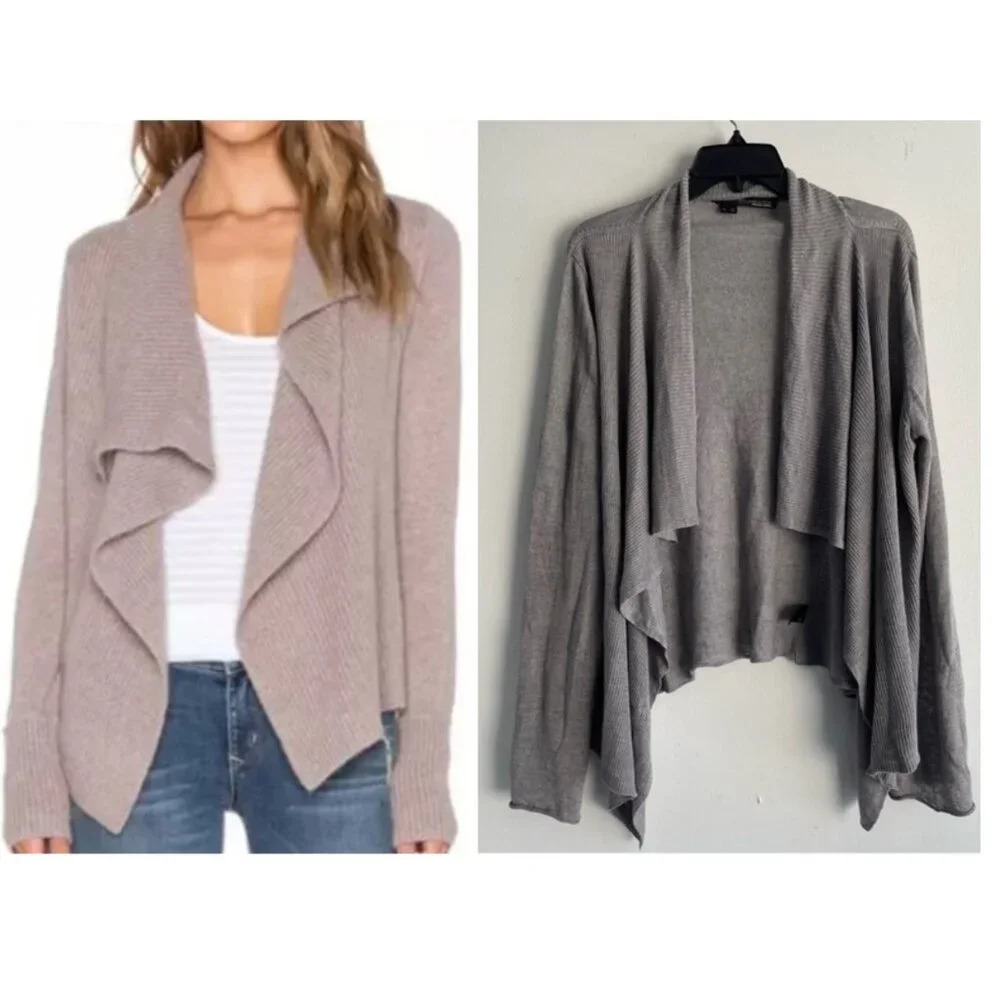 360 Sweater Italian Yarn Gray Waterfall Drape Cardigan Sweater 22480